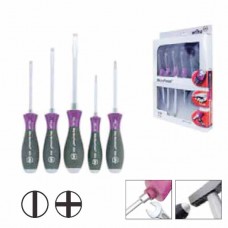 Wiha MicroFinish Slotted/ Phillips Screwdriver Set - Hex Blade with Hex Bolster - Solid Steel Cap - 5pcs - 29138